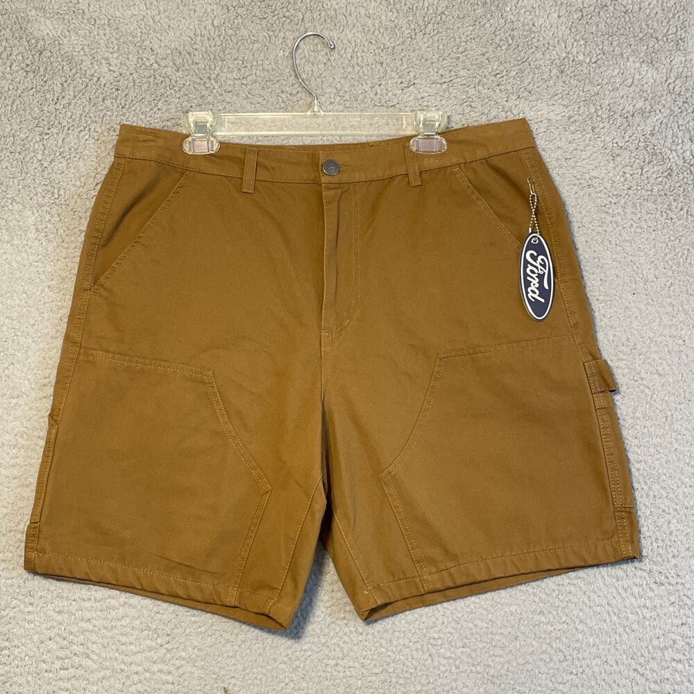 Forever 21 Mens Tan Khaki Shorts NEW Size 36 Chino Ford Logo Embroidered